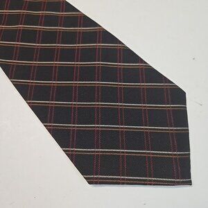 Vintage Polo Ralph Lauren Tie 58" x 4" 100% Silk Black Plaid Necktie USA 90s Y2K